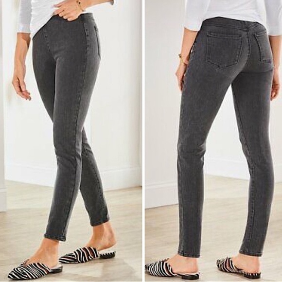 Soft Surroundings Ultimate Denim Pull-On Skinny Jeans Washed Black Medium 10-12 - Picture 1 of 7